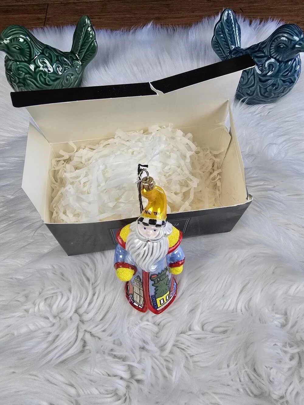 Joy To The World Glitterazzi New York Pop Art Santa Christmas Glass Ornament